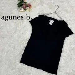 【アニエスベー】フリルカラー　Vネック　黒　ブラック　Tシャツ　カットソー