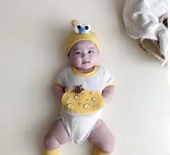 春夏　イエロー　ロンパース帽子付き　パーティー　コスプレ　月齢フォト　ハロウィン