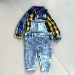 【コーデ売り】チェックシャツとデニムオーバーオールセット