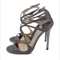 【美品】JIMMY CHOO グリッター ストラップ サンダル 34.5