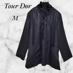 Tour Dor　薄手ジャケット　ミドル丈　アウター　フリルカラー　M　ネイビー