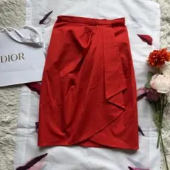 【美品】Christian Dior ラップスカート 赤 膝丈 レッドのサムネイル