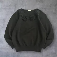00's vintage フラワー 編み飾りニット フェミニン ウール混 日本製
