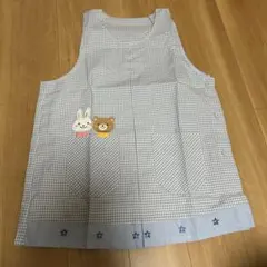ウサギとクマ刺繍のチェックエプロン Lサイズ