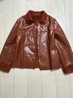 赤 レザージャケット ボア付き