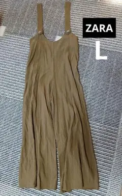 ZARA　ザラ　カーキ ストラップ付き ワイドサロペット　冷感素材