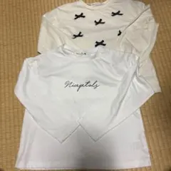 長袖カットソー ホワイト 飛行機プリント