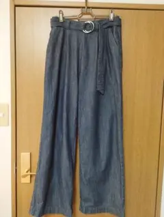 《USED品》デニム ワイドパンツ リングベルト付き
