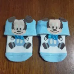 ミッキー ベビー靴下 水色 0-12ヶ月用