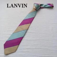 【訳あり】ランバン ネクタイ 水色紫基調 多色ストライプ 定番柄【n6907】