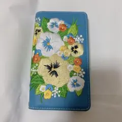 Android oneS2 手帳型ケース 刺繍 ブルー