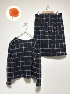 M 23区　セットアップ　スカート　長袖　黒チェック　ゴム　ウール　日本製　２点
