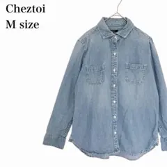 シェトワ/デニムシャツ/長袖/胸ポケット/M/ライトブルー/薄手/羽織りのサムネイル