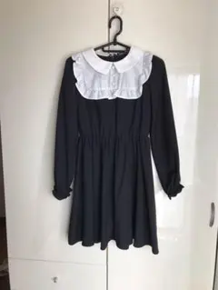 Honey Cinnamon 黒 フリル襟 長袖ワンピース