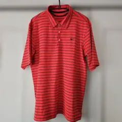MEN'S 半袖ポロシャツ L L 朱色×黒 ボーダー ナイキ GOLFwear