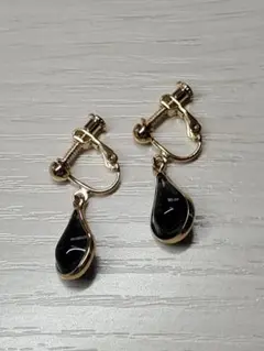 ブラックストーン ドロップ型 イヤリング