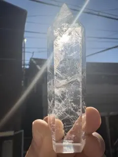 クリアクォーツ 水晶ポイント 氷裂の光流 72mm 41g 自然光撮影K294