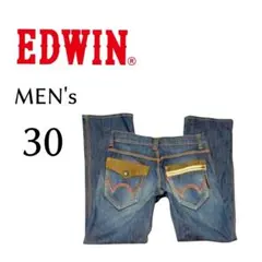 美品 メンズ 30インチ EDWIN 防寒裏地あり ストレート デニムパンツ