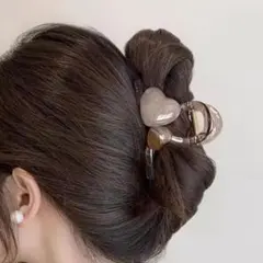 ダブルハートハートモチーフ バンスクリップ ヘアクリップ クリアブラウン