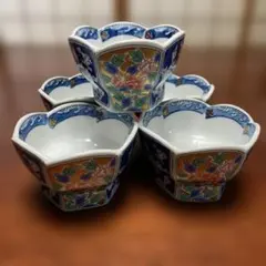 有田焼清秀窯　色絵六角小鉢5客揃