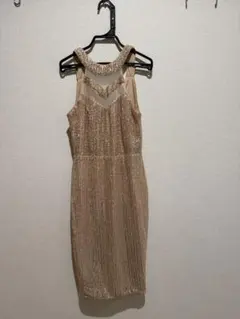 スパンコール ドレス ベージュ ノースリーブ パーティー 結婚式　キャバドレス