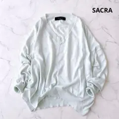 SACRA 春色 コットン カシミヤ Vネック ニットプルオーバー ミントのサムネイル