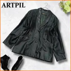 スペイン製✨　ユーロヴィンテージ　レザージャケット　パイソン風　本革　深緑　L