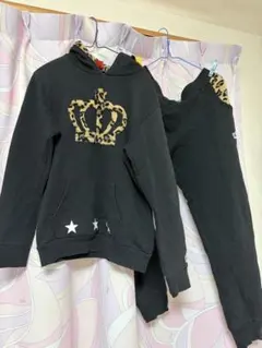 BABYDOLL セットアップ パーカー パンツ 黒 ヒョウ柄