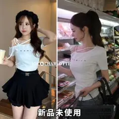 ダーリッチ darich ネックリボンワンショルダーTシャツ ホワイト WHTのサムネイル