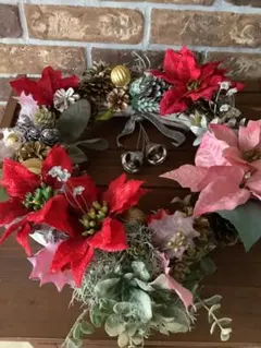 送料無料　クリスマスリース 赤 ピンク ポインセチア
