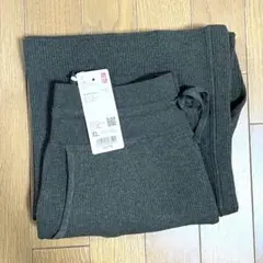 新品 タグ付 UNIQLO ウォッシャブルリブニットパンツ ダークグリーン L