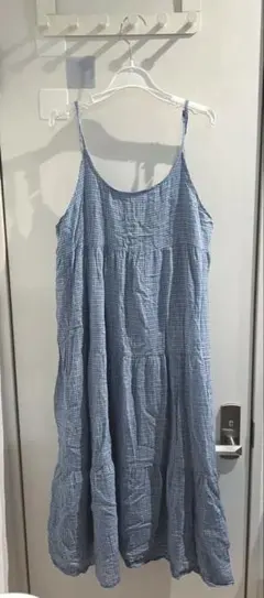 韓国購入　ゆったりチェック柄キャミワンピース　夏ロングワンピ　シフォンワンピ