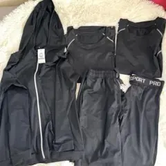 【新品】メンズトレーニングウェア　ブラック5点セット