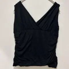 タンクトップ　ノースリーブ　レディース　黒　Ｖネック　レーヨン100% M