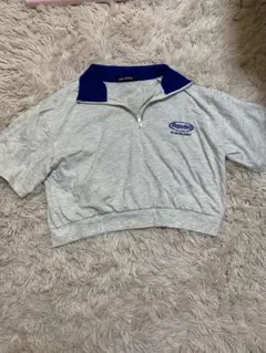 クロップドトレーナー グレー 襟付き ハーフジップ ショート丈 ネイビー