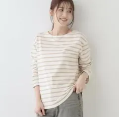 シューラルー　コットンアソートロンT ボーダー　　ベージュ　S 美品