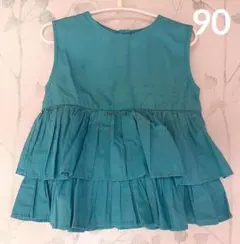 ★90　チュニック　Petit main　エメラルドグリーン　2段フリル