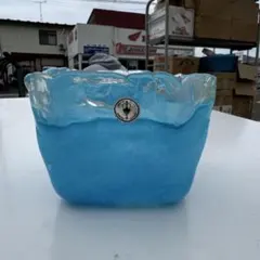 イワタガラス　青いガラスの花器 中型