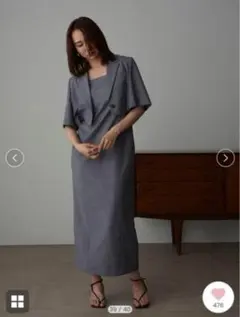 FRAY I.D グレー チェック柄 ロングワンピースジャケット付き