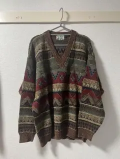 Vネックニットセーター マルチカラー