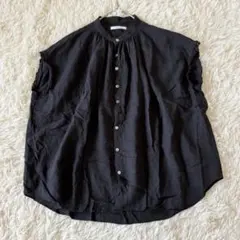 極美品 アーバンリサーチ フリル袖バンドカラーシャツ 洗える 綿100 
