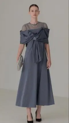 【LEJA】2WAYフロントリボンボレロストーンドット柄Aラインドレス