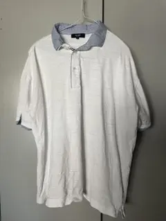 BEAMS HEART 폴로 셔츠 화이트 스트라이프 칼라 XL