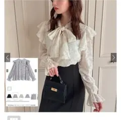 【新品未使用】GRL 前後2Wayリボンタイジャガードブラウス[ta298]