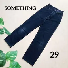 サムシング エドウィン ハイウエストデニムパンツ ストレート 濃紺 レディース