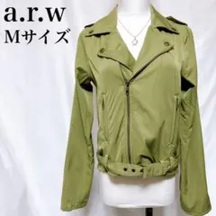 アロー ライダースジャケット カーキ ベルト付 薄手アウター ジッパー M 長袖