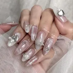 ピンクマグネットチェックネイルチップ　ワンホン　韓国地雷系　蝶々　サイズオーダー