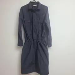 ル・メランジュ　Le mélange シャツワンピース 黒グレー ストライプのサムネイル