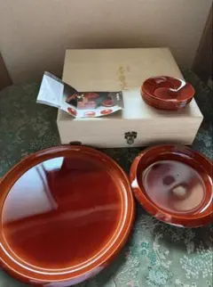 【木箱付】伝統工芸 飛騨高山 飛騨春慶塗 漆器 セット（丸盆・菓子鉢・茶托）