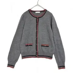 ビス　クルーネック ニットカーディガン　グレー　M